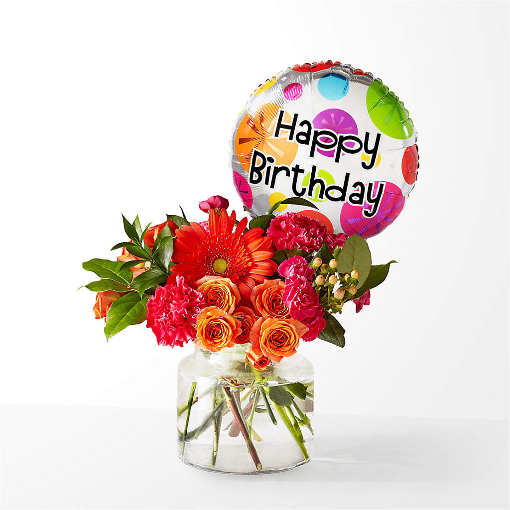 Fiesta Bouquet with Birthday Balloon – Gibsonia Flowers, Lakeland FL
