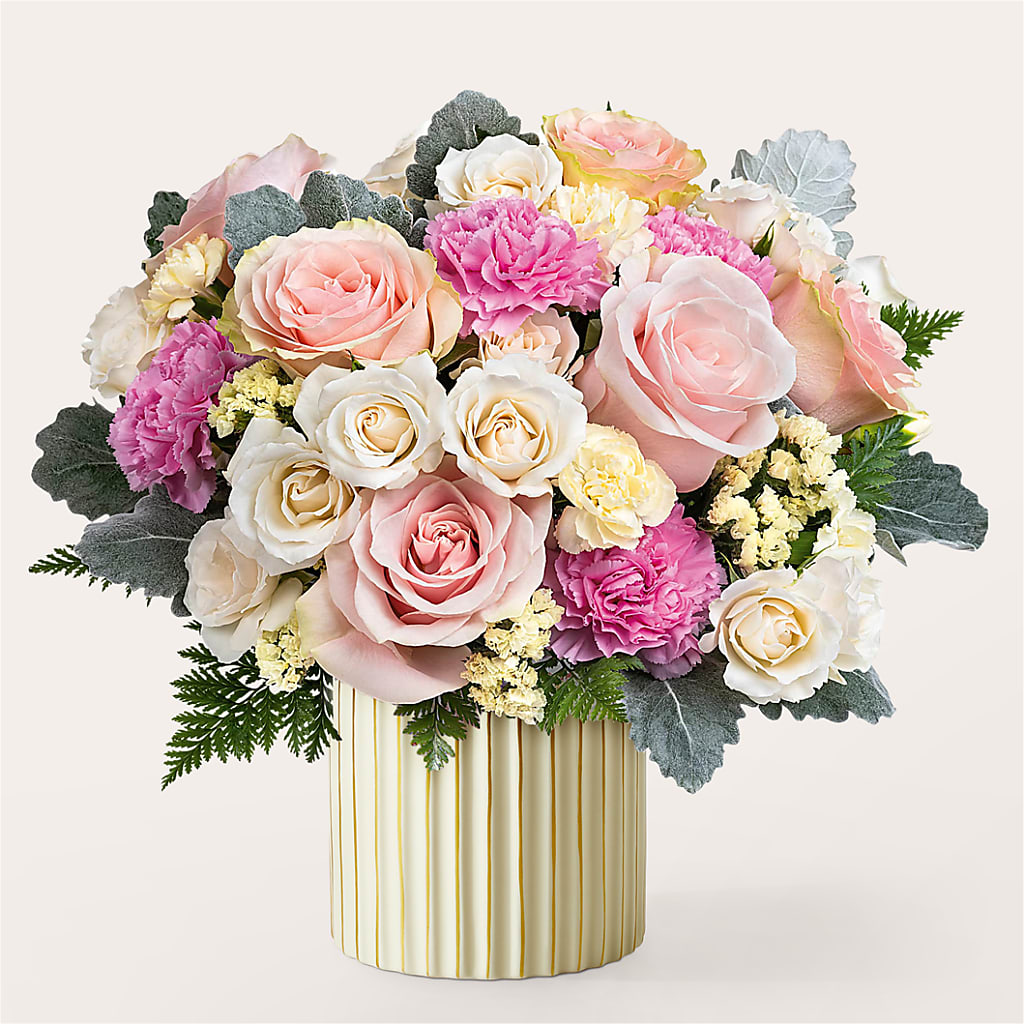 Blissful Moments Bouquet with Ivory Vase – Gibsonia Flowers, Lakeland FL