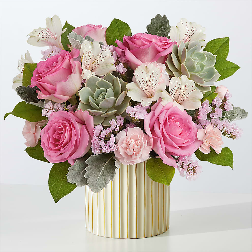 Dusty Rose Bouquet with Ivory Vase – Gibsonia Flowers, Lakeland FL