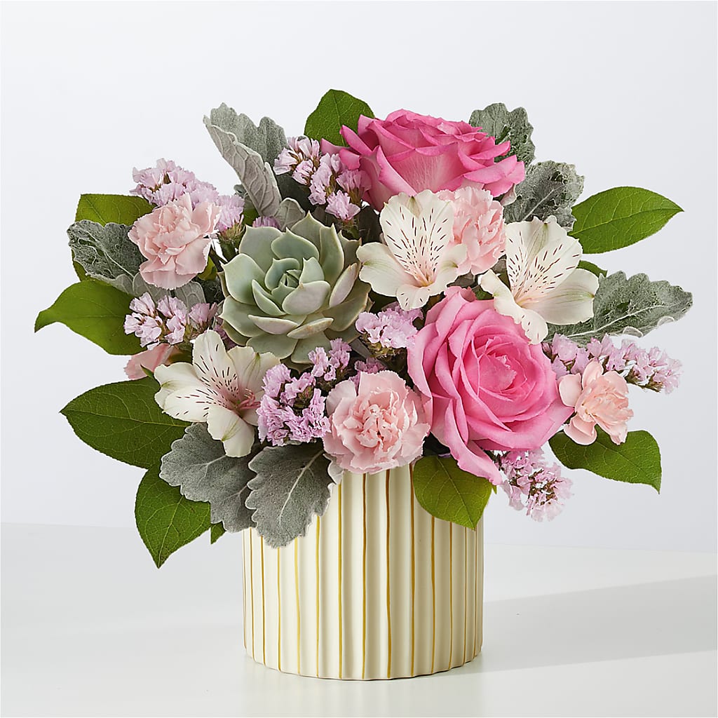 Dusty Rose Bouquet with Ivory Vase – Gibsonia Flowers, Lakeland FL
