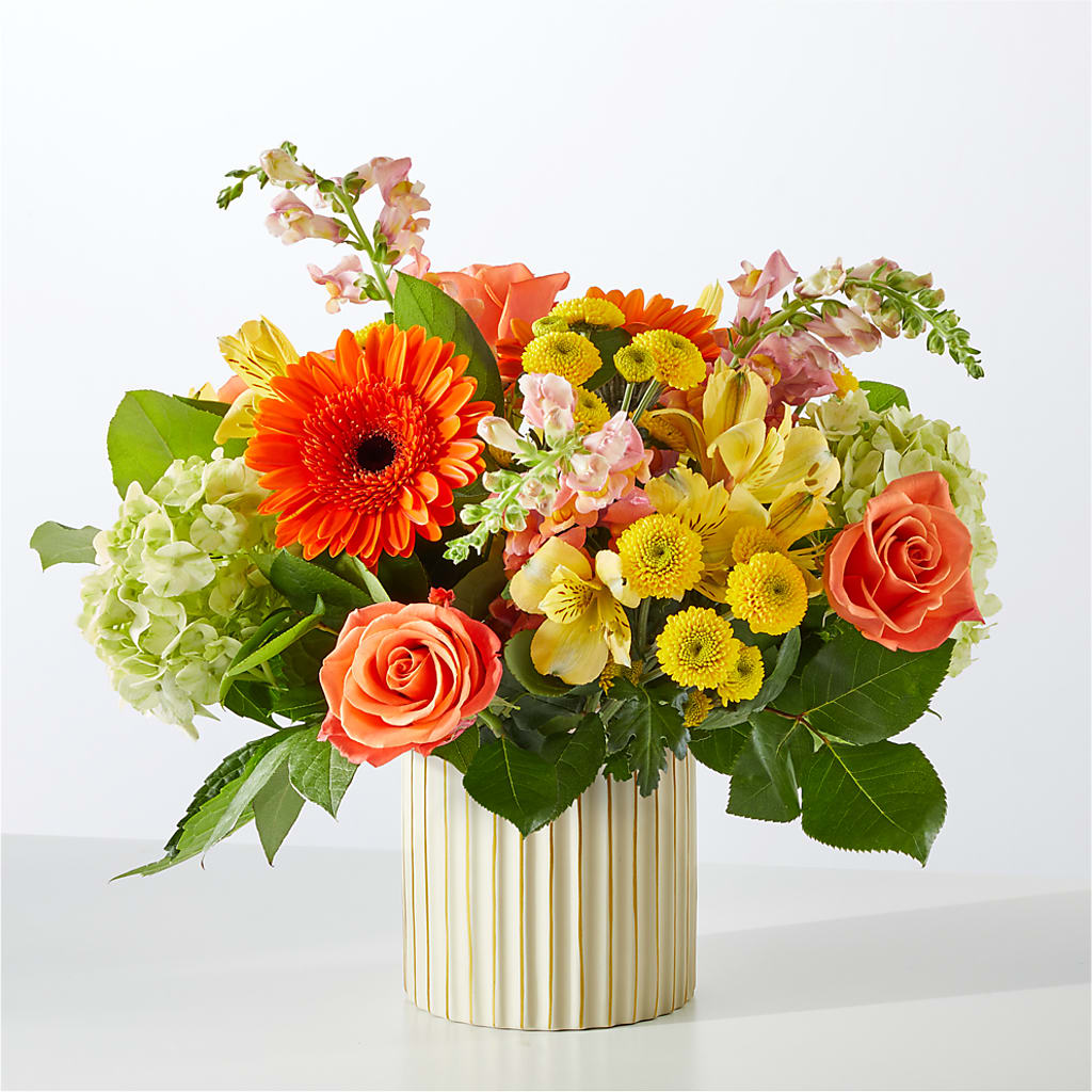 Autumn Sunshine Bouquet with Ivory Vase –  Gibsonia Flowers, Lakeland FL